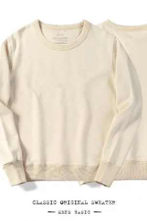 Japanese Retro Heavy Hoodie Men O-Neck Plain Sweatshirt Women Long Sleeve Cotton Pullover Spring Autumn Streetwear Casual Hoodie