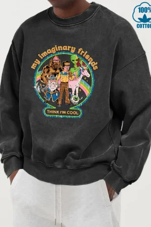 My Imaginary Friends Prints Men Washed Cotton Sweatshirt Fashion Soft Clothes Casual Autumn Hoodies Loose Comfortable Mens Tops