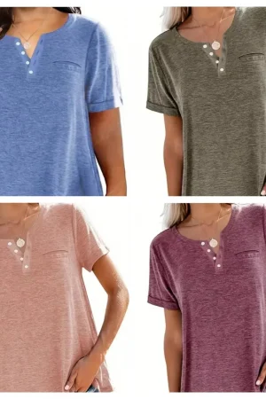 Women's Plus Size 1XL-8XL Loose Comfortable Tops Ladies Casual V Neck Short Sleeve Pocket T Shirt Spring Summer New