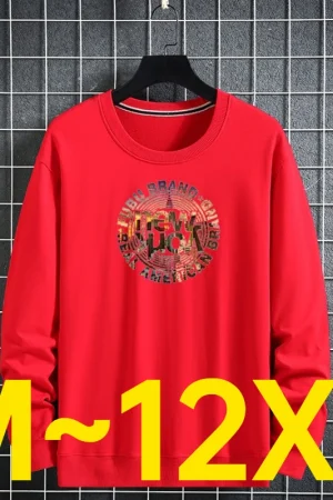 Extra Big Size 12XL Men's Sport Sweatshirt Round Neck Long Sleeve Cotton No Hoodie Terry Plus Large Giant 150kg Autumn Loose Fit