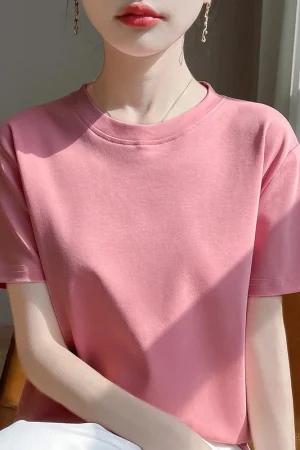 Summer Orange Woman Mercerized Cotton T-Shirt With Half Sleeves And High-End 100%Cotton Short-Sleeved T-shirt Is Loose And Slim