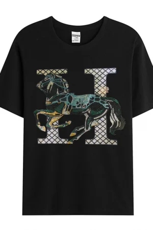 New men's short sleeve cartoon cotton casual T-shirt Comfortable high quality diamond T-shirt