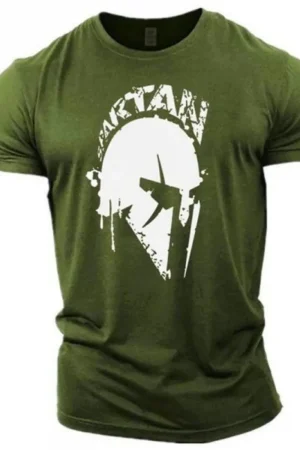 New men's comfortable and breathable round neck T-shirt Spartan Warrior print pattern suitable for summer outdoor casual wear