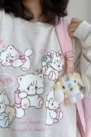 Japanese Kawaii Cartoon Print Long-sleeve Hoodies Harajuku Subculture Aesthetics Sweet Hoodie Tee Fashion Casual Loose Cute Tops